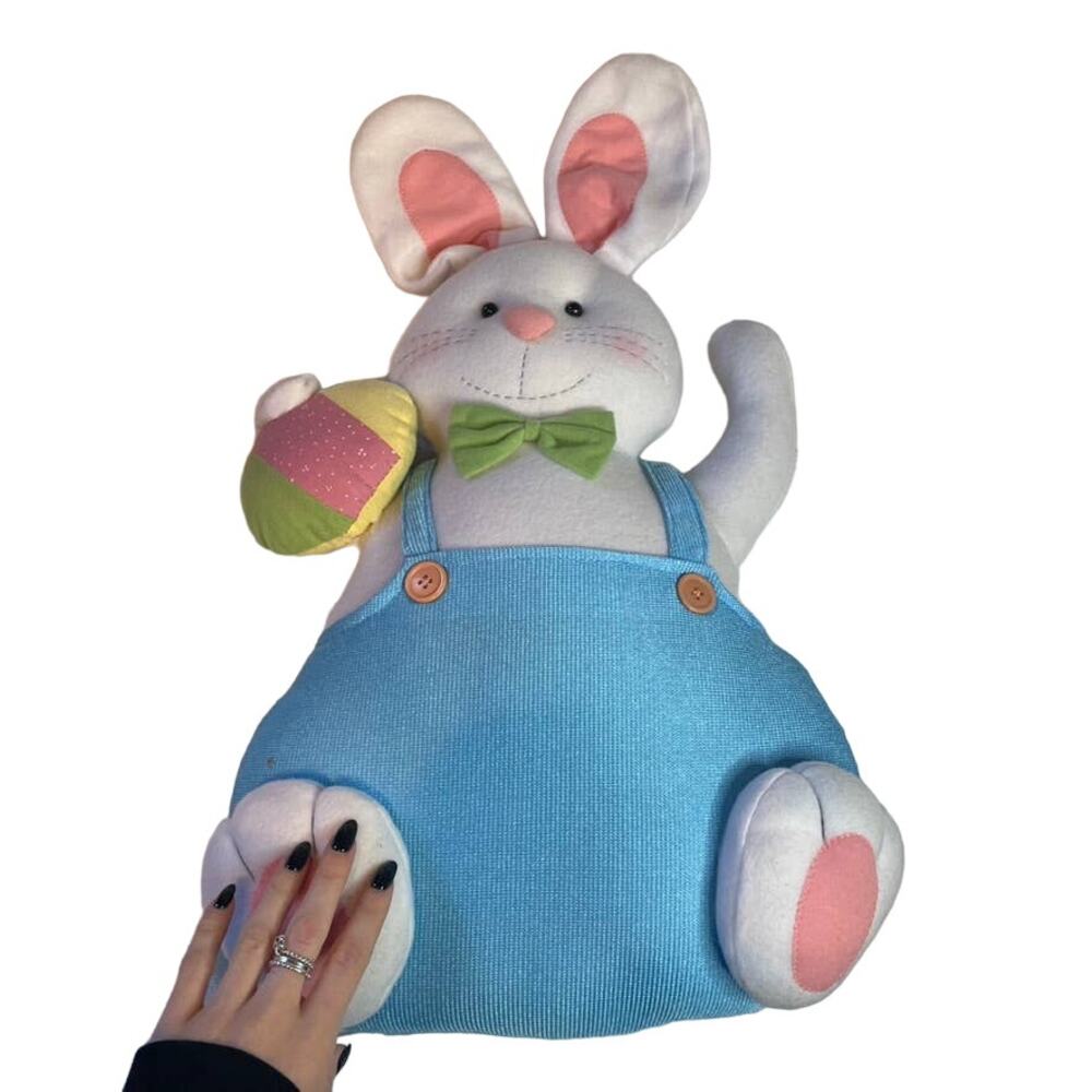 STUFFED Easter Bunny Plush Doll Large‎ Blue White Carrot Rabbit